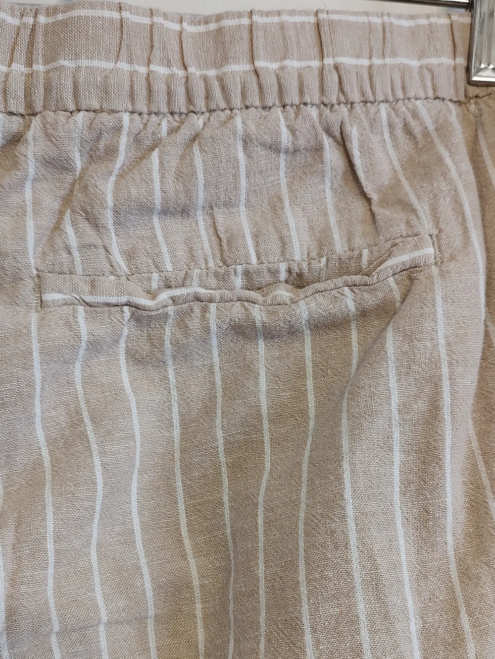 H&M Beige Pinstripe Drawstring Linen-Blend Pants